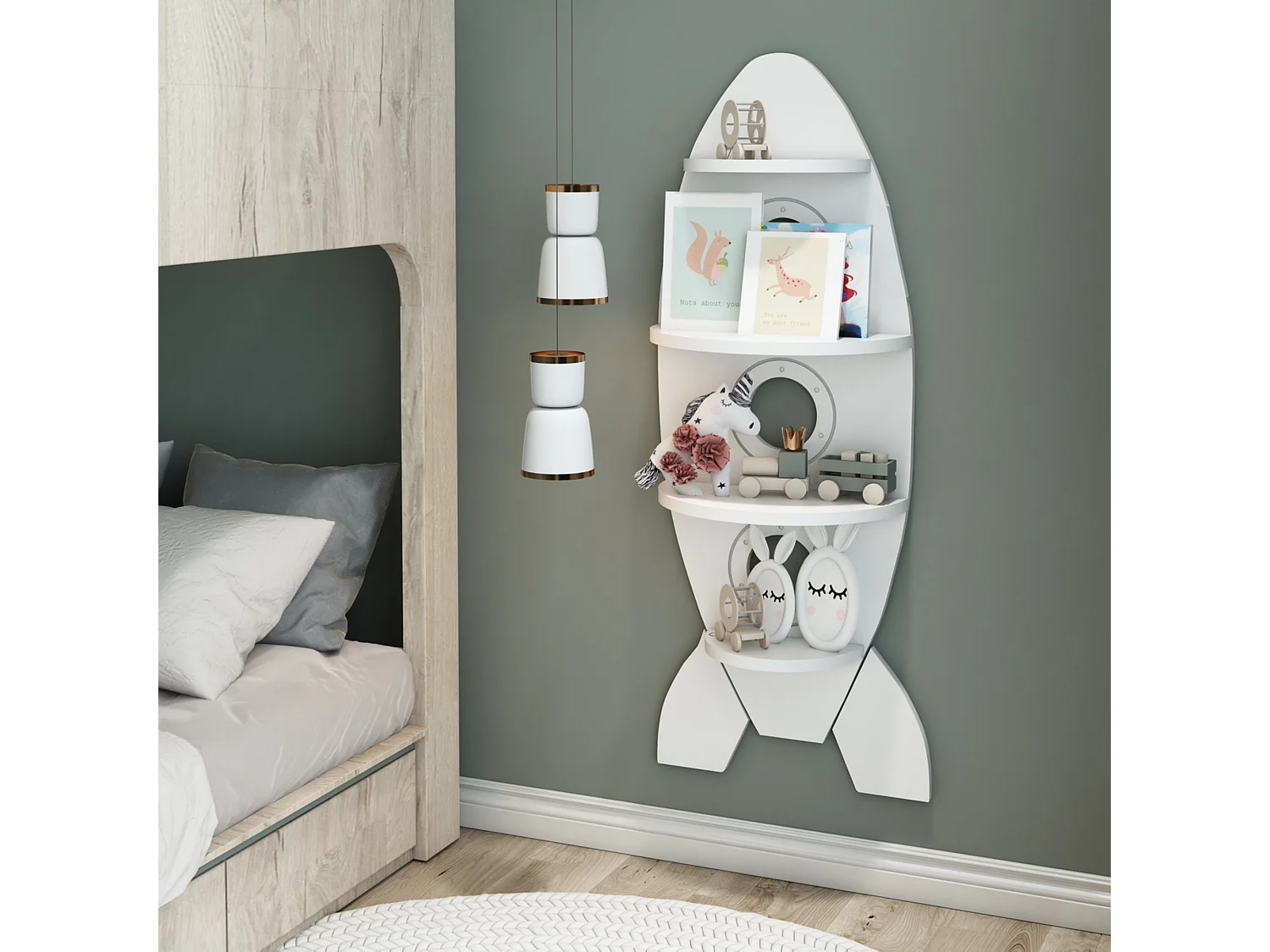 Étagère murale Skanderborg pour chambre d’enfant 4 niveaux 110 x 40 x 15,8 cm forme fusée [en.casa]