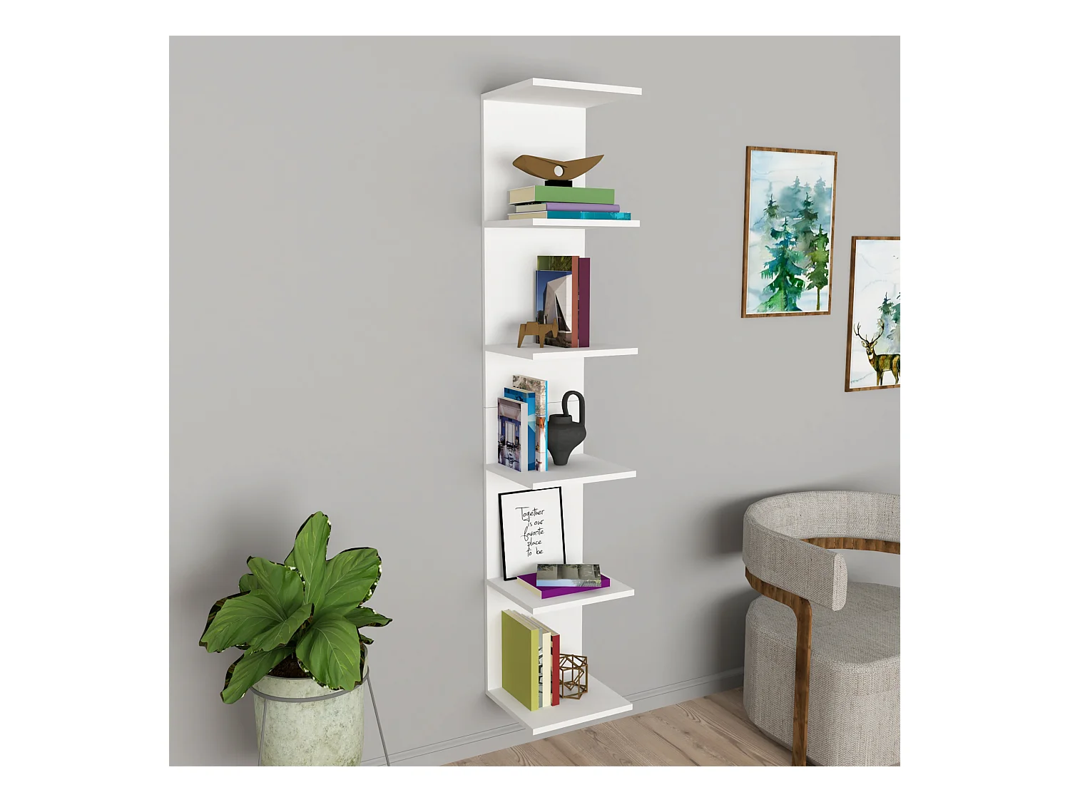 Étagère murale Surahammar à 6 niveaux 180 x 34,5 x 30 cm blanc [en.casa]