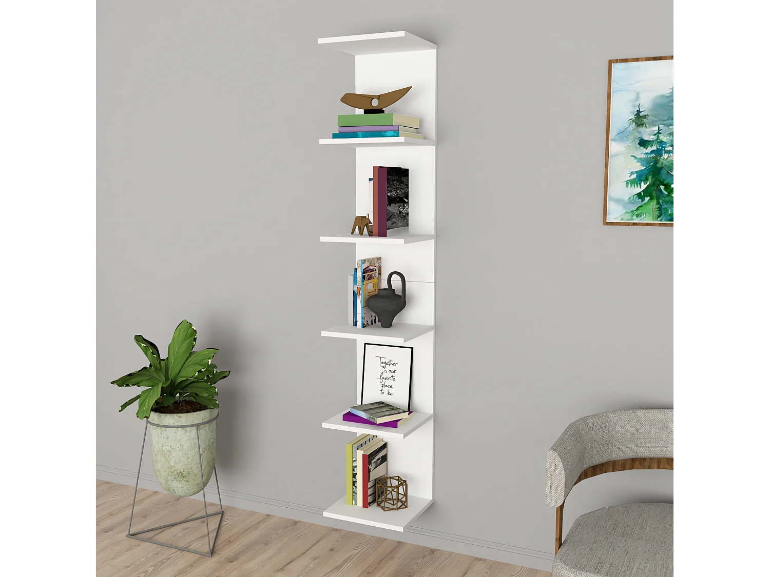 Étagère murale Surahammar à 6 niveaux 180 x 34,5 x 30 cm blanc [en.casa]