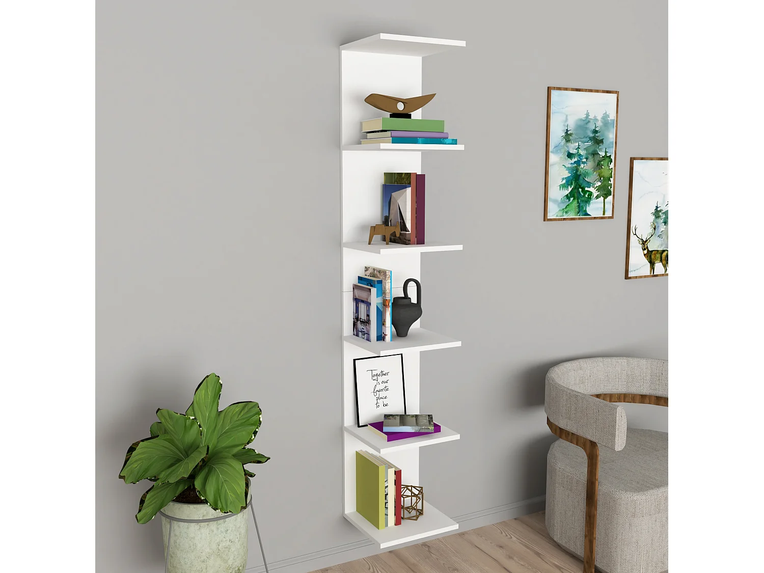 Étagère murale Surahammar à 6 niveaux 180 x 34,5 x 30 cm blanc [en.casa]