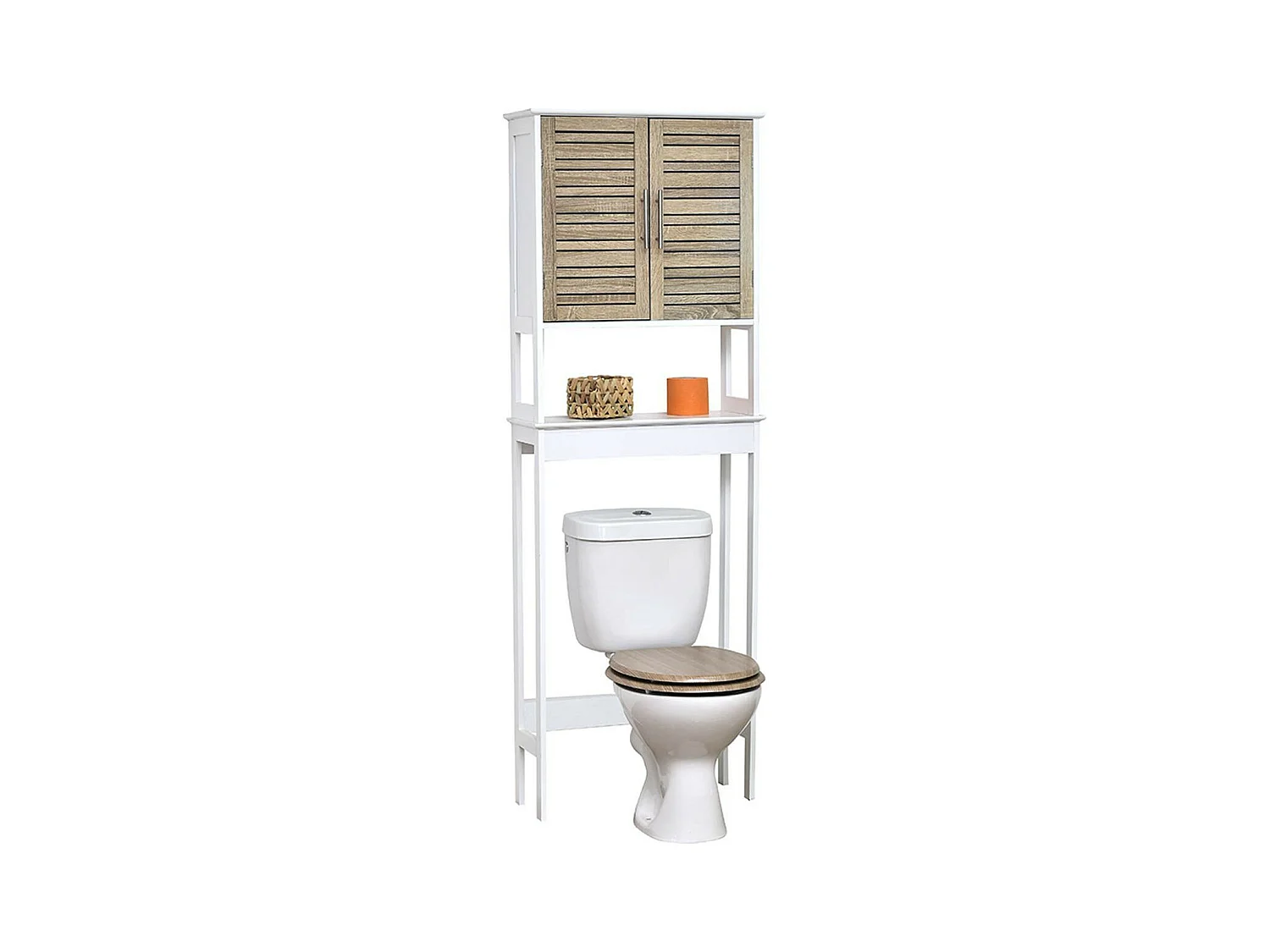 Meuble dessus de Toilettes WC 2 Portes 1 Etagère et 1 Tablette H 179 cm - Stockholm