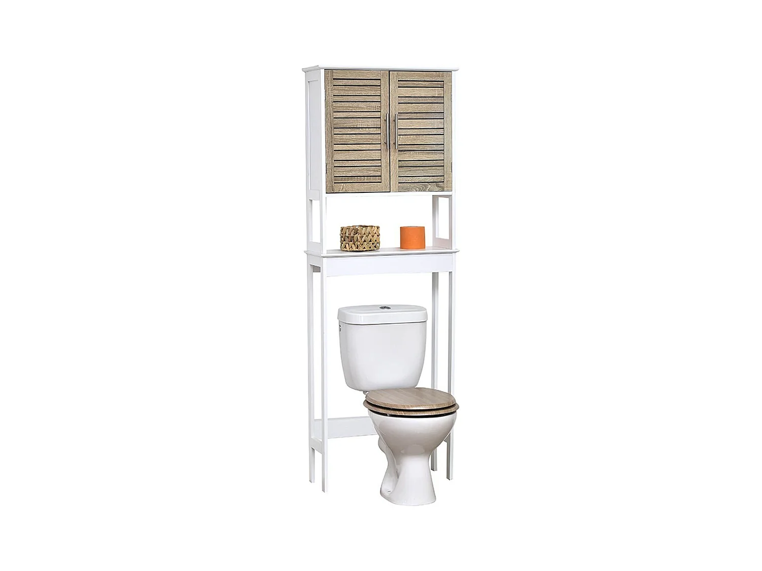Meuble dessus de Toilettes WC 2 Portes 1 Etagère et 1 Tablette H 179 cm - Stockholm