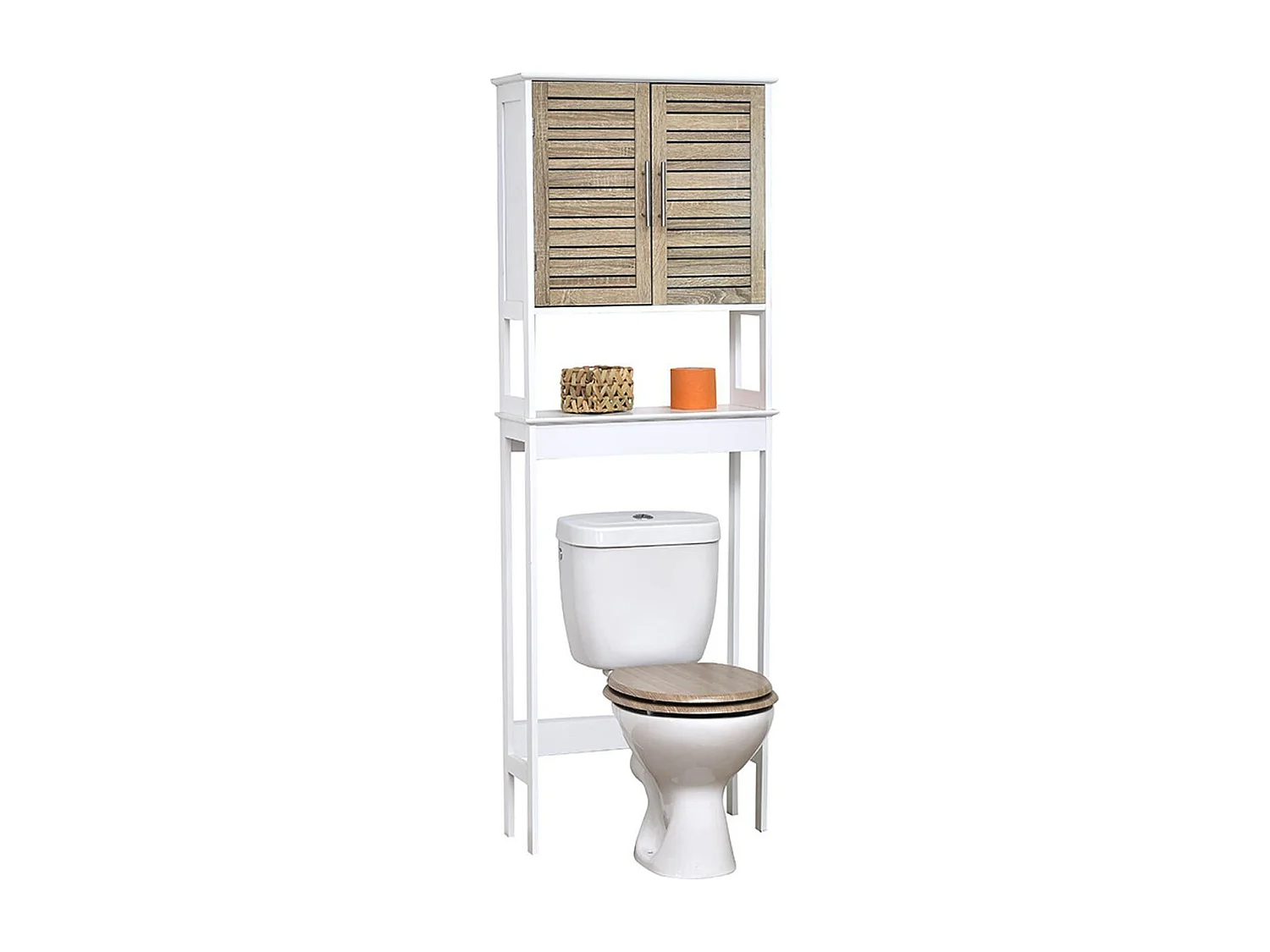 Meuble dessus de Toilettes WC 2 Portes 1 Etagère et 1 Tablette H 179 cm - Stockholm