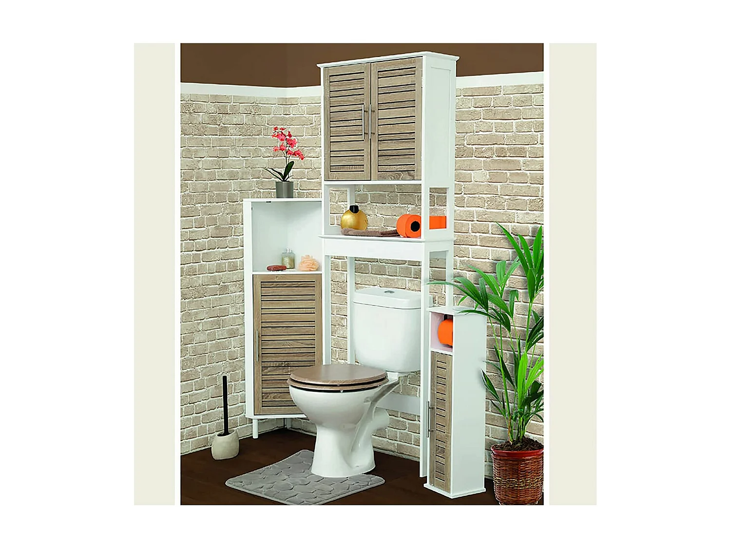 Meuble dessus de Toilettes WC 2 Portes 1 Etagère et 1 Tablette H 179 cm - Stockholm