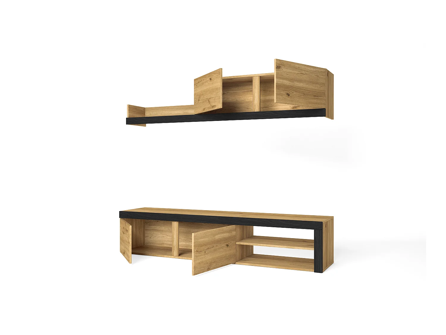 Lounge Furniture, IDEM -model, 200x40x180cm, Muurschildering Samenstelling, Eik en zwart, Moderne stijl