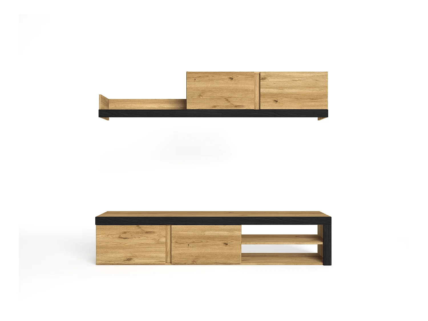 Lounge Furniture, IDEM -model, 200x40x180cm, Muurschildering Samenstelling, Eik en zwart, Moderne stijl