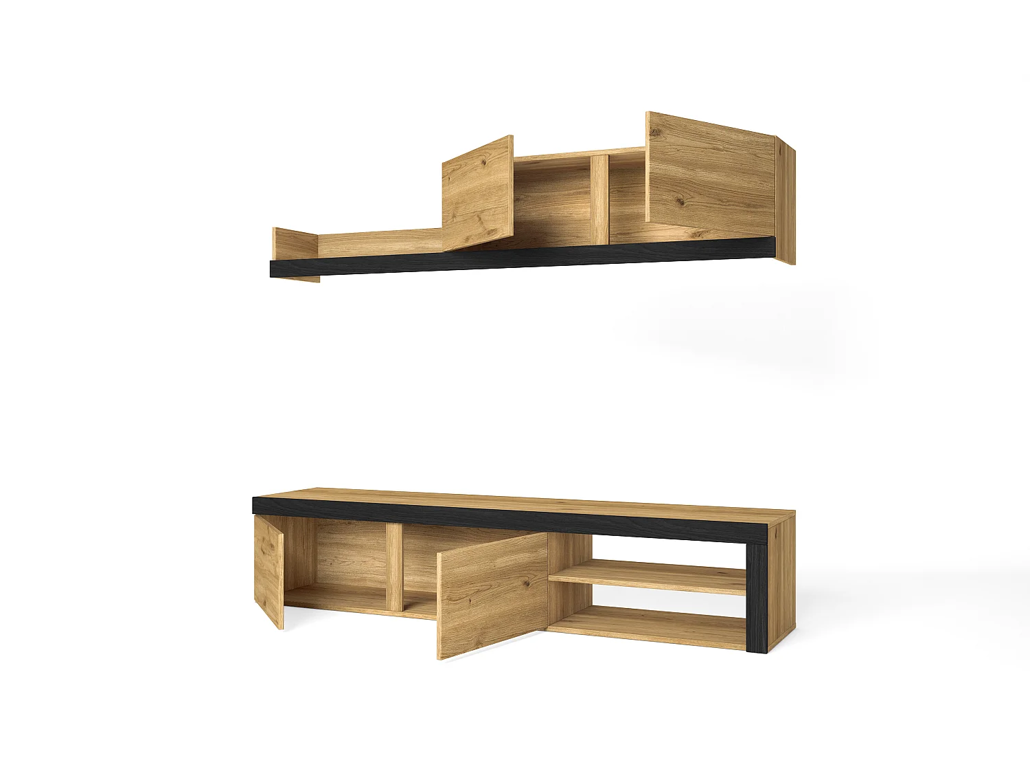 Lounge Furniture, IDEM -model, 200x40x180cm, Muurschildering Samenstelling, Eik en zwart, Moderne stijl