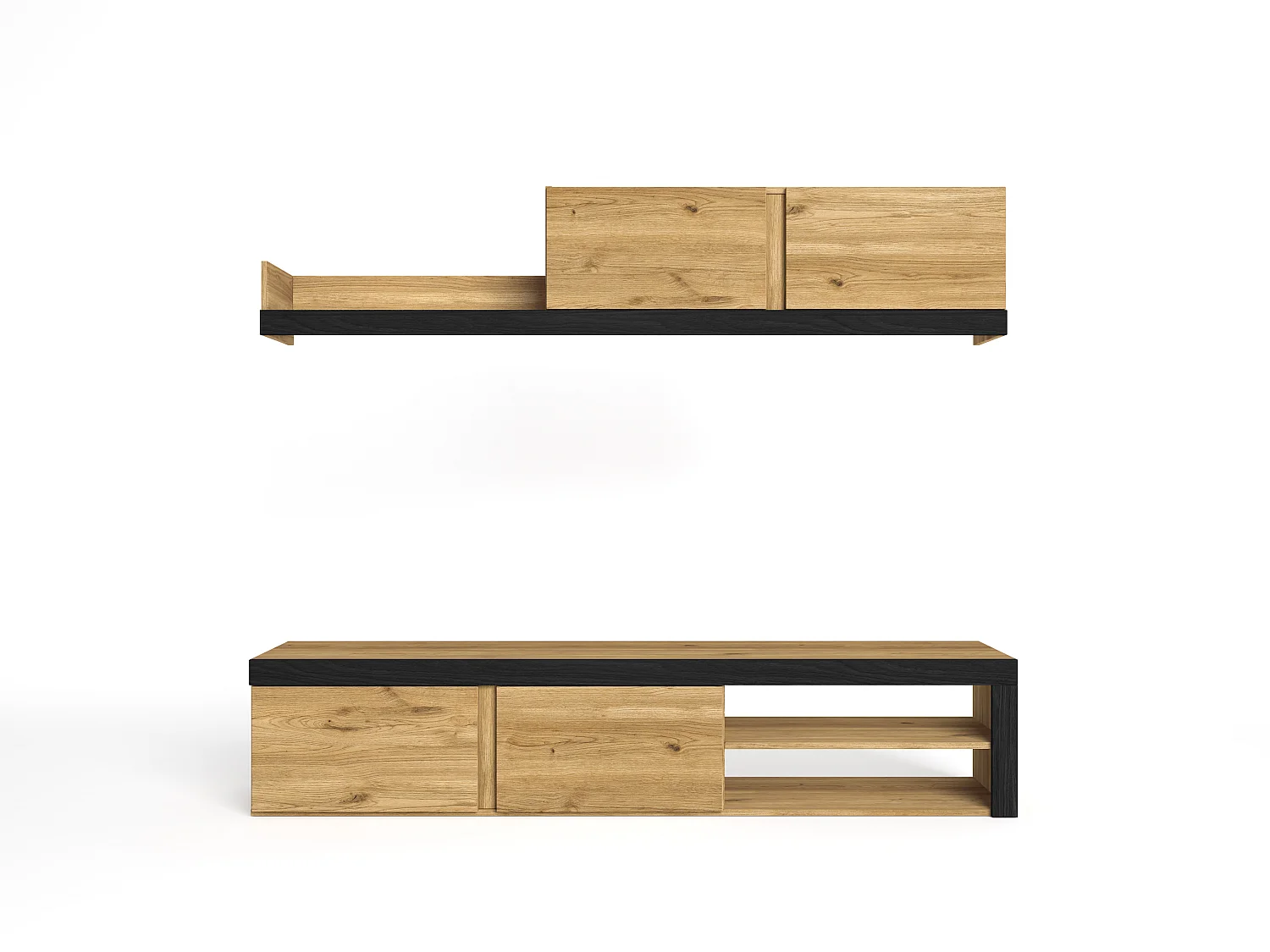 Lounge Furniture, IDEM -model, 200x40x180cm, Muurschildering Samenstelling, Eik en zwart, Moderne stijl