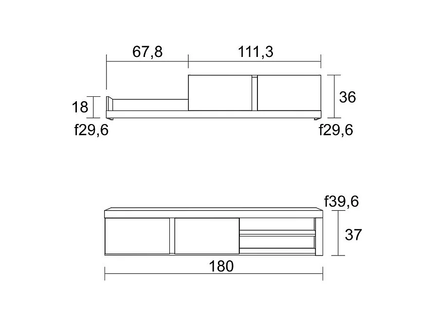 Mobile da Soggiorno IDEM, Mobile da Soggiorno,  1 Mobile TV e 1 Mensola e Armadietto, Bianco e Nero, 200x40x180cm