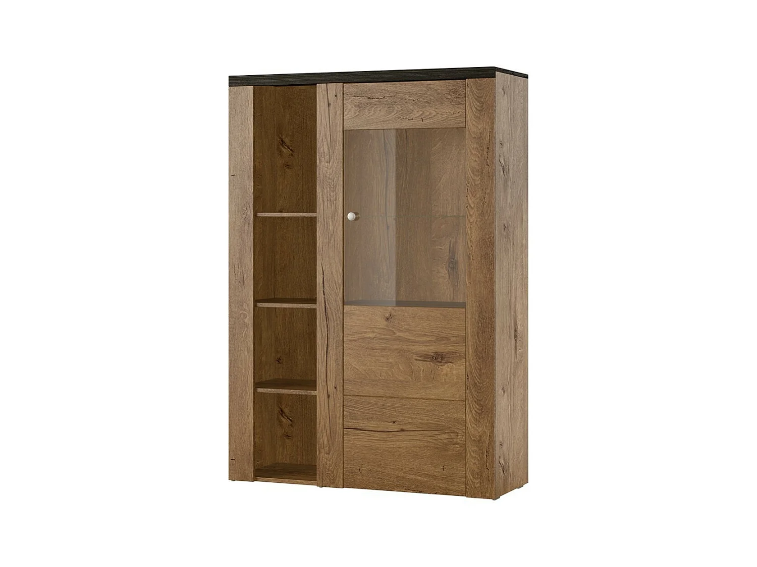 Buffet haut design 1 porte pour salon couleur chêne et noir effet bois. collection SANTIAGO.