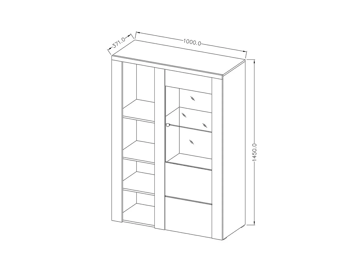 Buffet haut design 1 porte pour salon couleur chêne et noir effet bois. collection SANTIAGO.