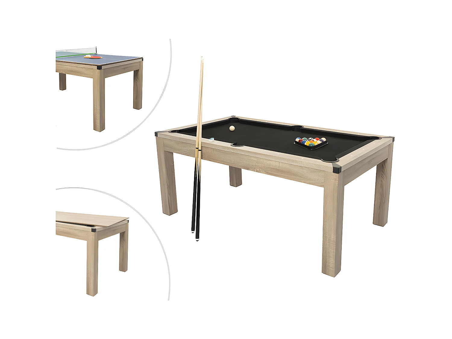 Stół wielofunkcyjny do bilarda i ping-ponga - Kolor naturalny jasny - dł. 182 x szer. 102 x wys. 80 cm - HENK