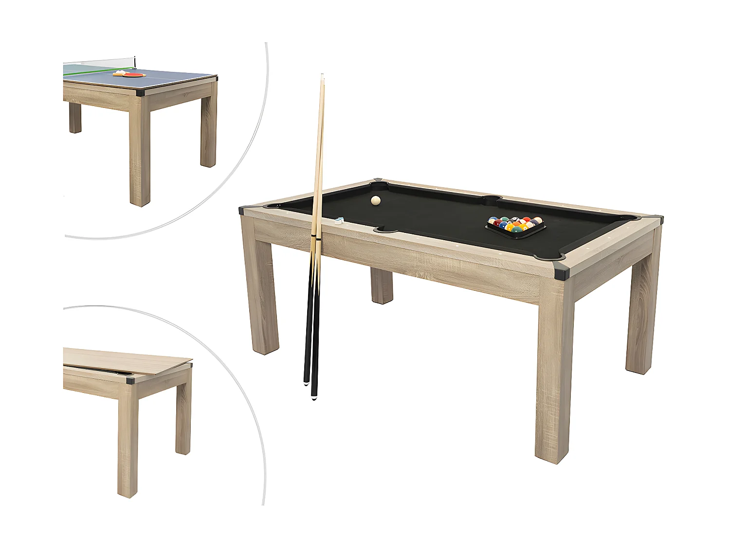 Tavolo trasformare Biliardo e Ping pong L182 x l102 x H80 cm Naturale chiaro - HENK