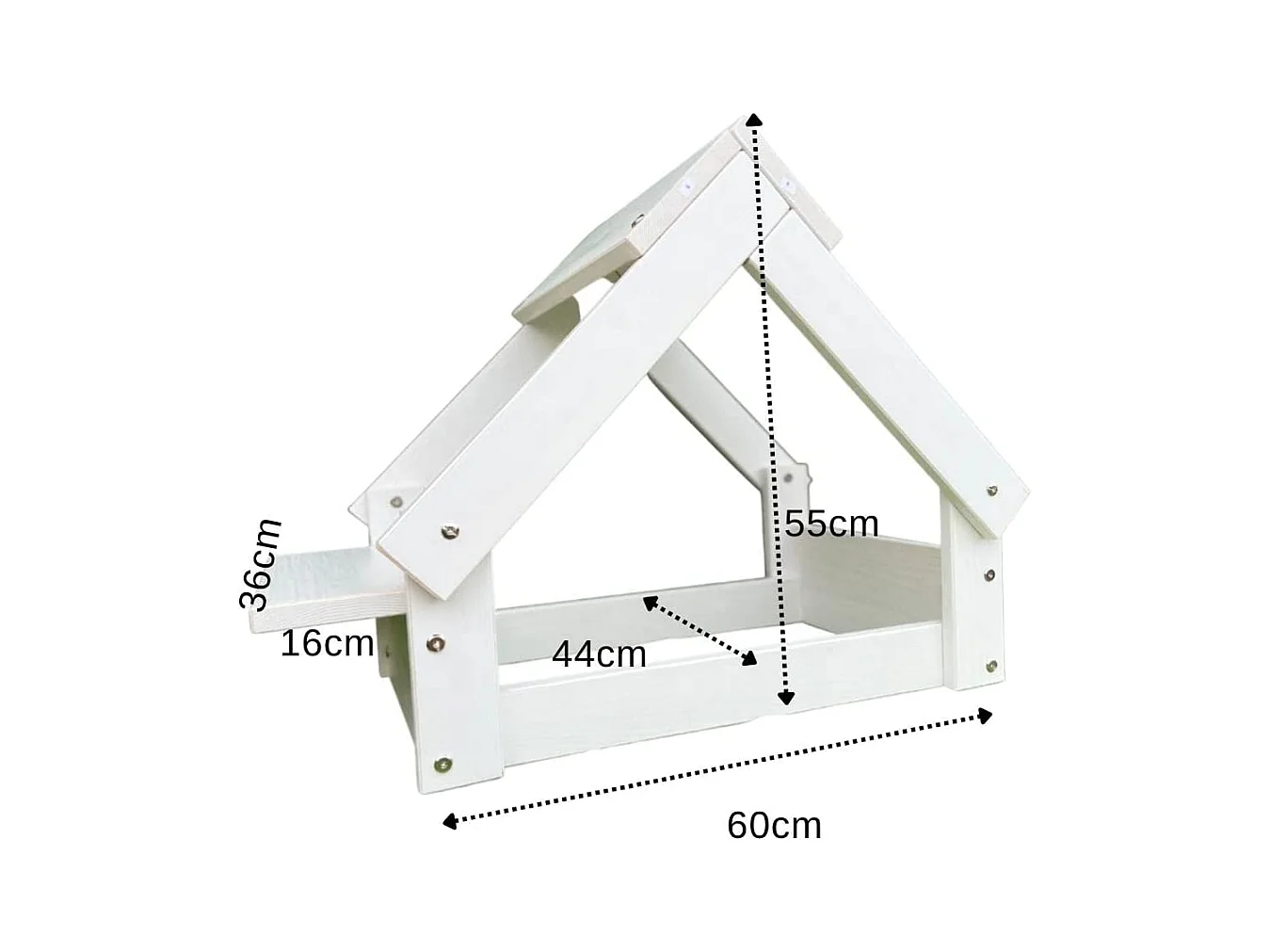 Dog Booth, Voor kleine en middelgrote honden en katten, met steun voor 2 kommen, 60x44x55cm, Interieur en buitenkant, Wit
