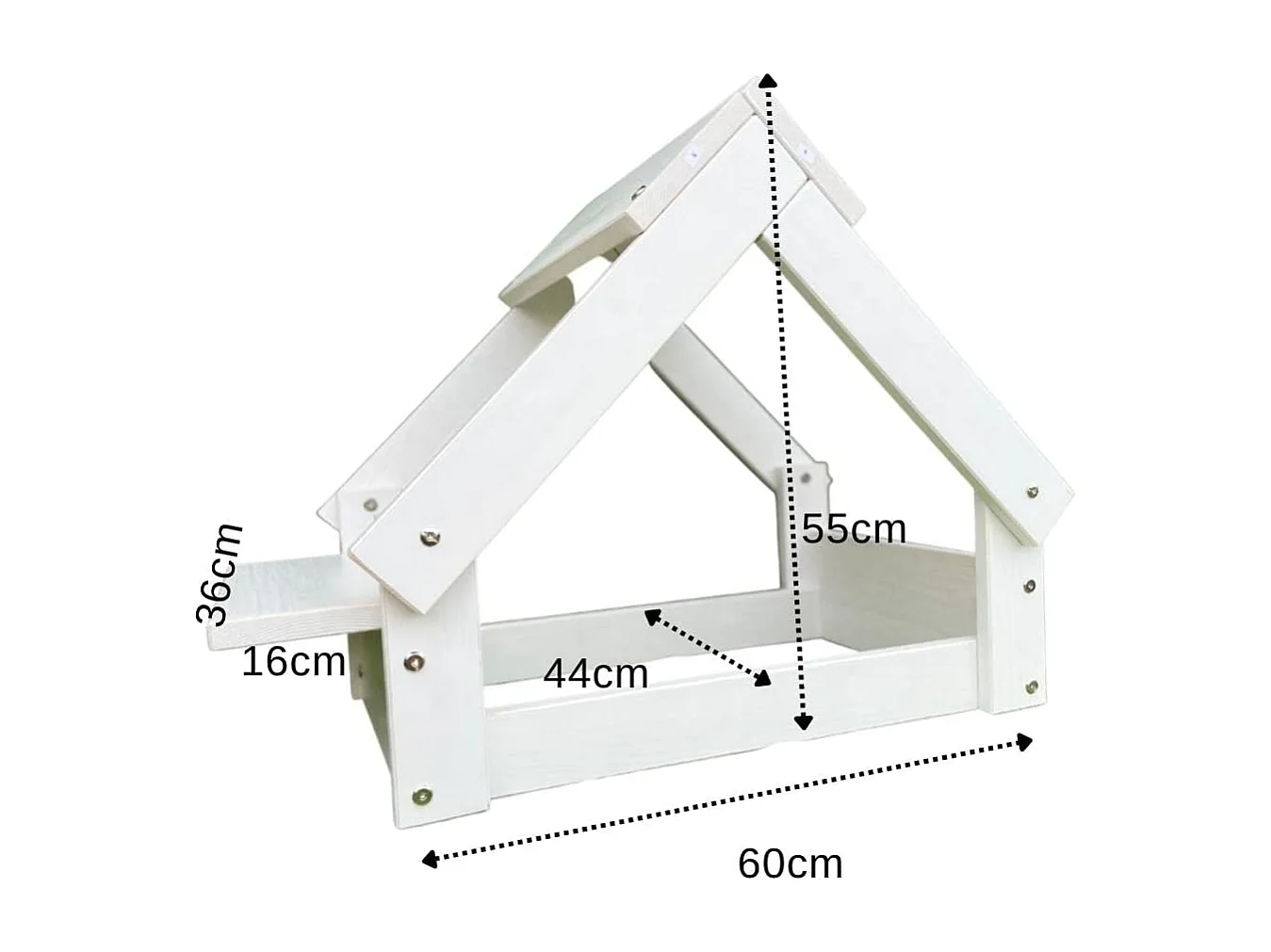 Dog Booth, Voor kleine en middelgrote honden en katten, met steun voor 2 kommen, 60x44x55cm, Interieur en buitenkant, Wit