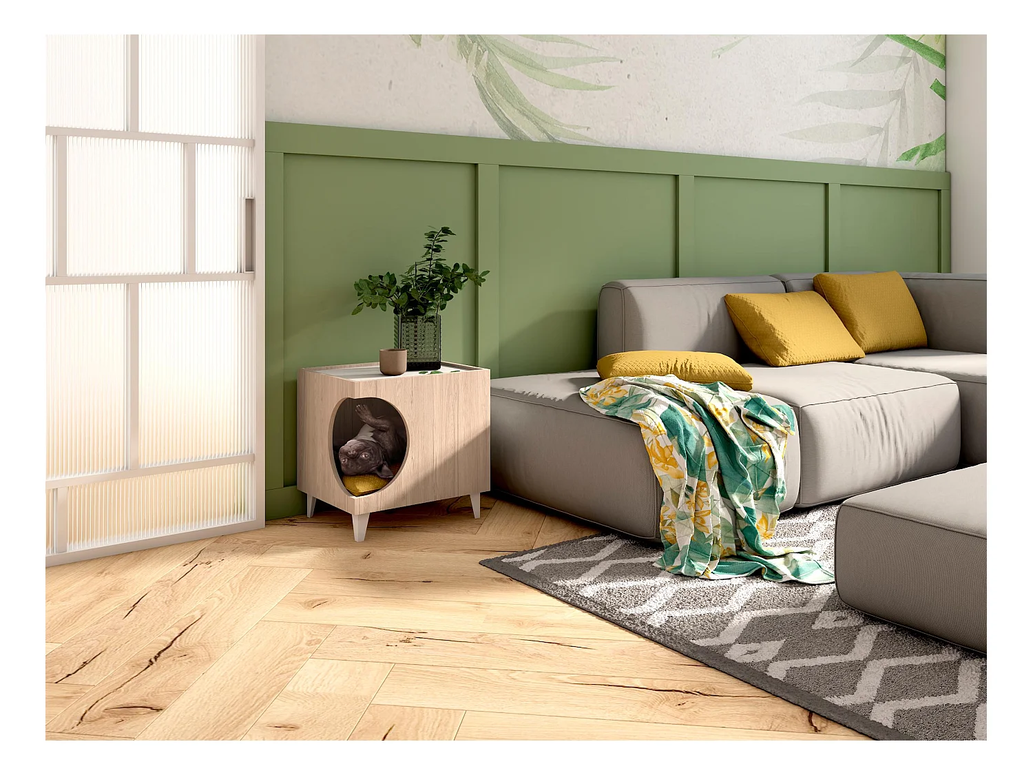 Pet Table, Ellie Model, 46,8x37x40 cm, Eetkamer, Eik en wit, Noordse stijl