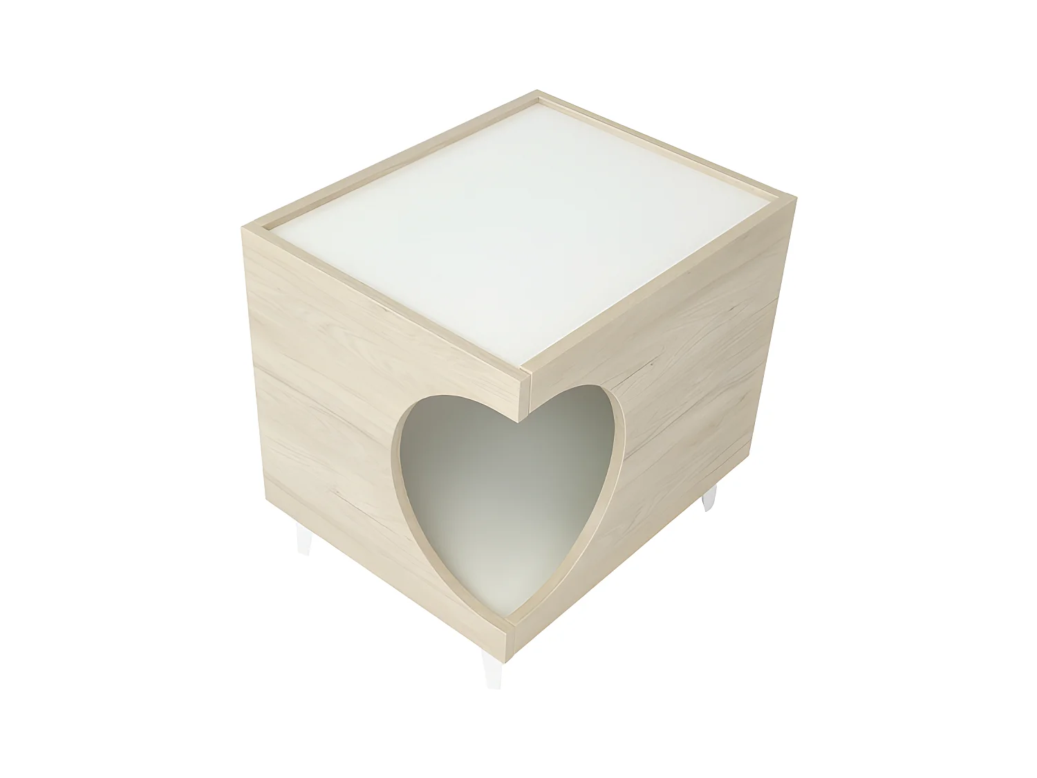 Table d'Appoint pour chien et chat ELLIE - Chêne/Blanc - Entrée latérale, 1 porte, 46,8x37x40 cm