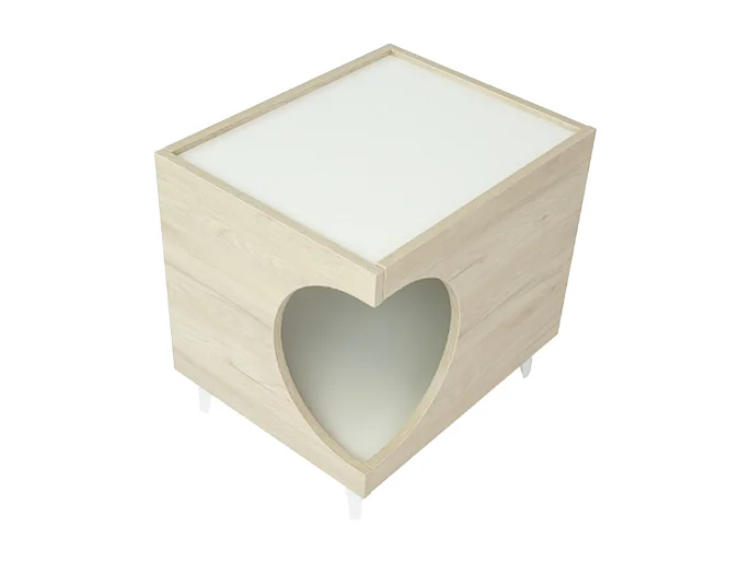 Mesita mascotas Ellie Roble/Blanco, orificio entrada lateral, 1 puerta, 46x37x49cm