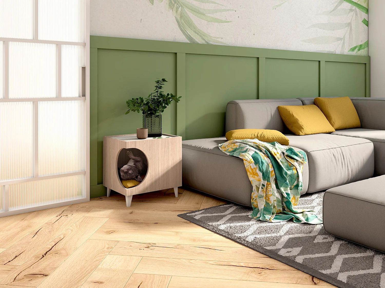 Pet Table, Ellie Model, 46,8x37x40cm, Eetkamer, Eik en wit, Noordse stijl