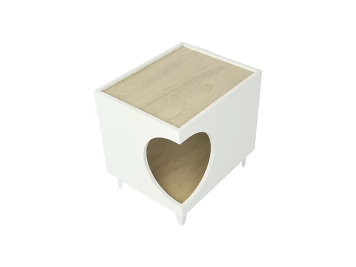 Beistelltisch - Hunde und Katzenhaus ELLIE - Weiß/Eiche - Seiteneingang, 1 Tür - Hunde- und Katzenschrank, für Katzenklo - 46x37x49cm