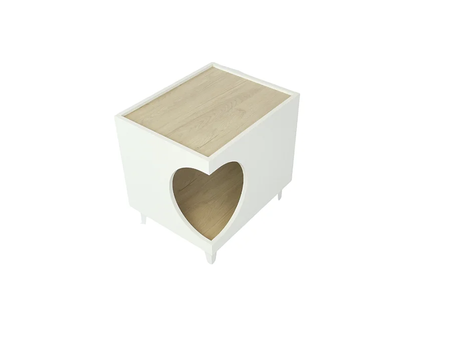 Mesa Animal Ellie, cor Branco e Carvalho, orifício de entrada lateral, 1 porta, 46x37x49cm