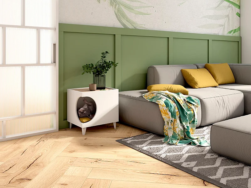 Pet Table, Ellie Model, 46,8x37x40 cm, Eetkamer, Wit en eiken, Noordse stijl