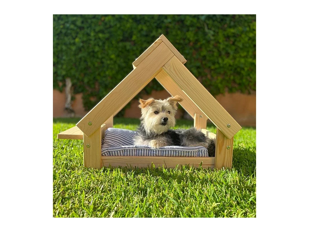 Hundehütte für den Innenbereich Naturfarbe - Bett mit Rahmen aus FSC-Naturholz