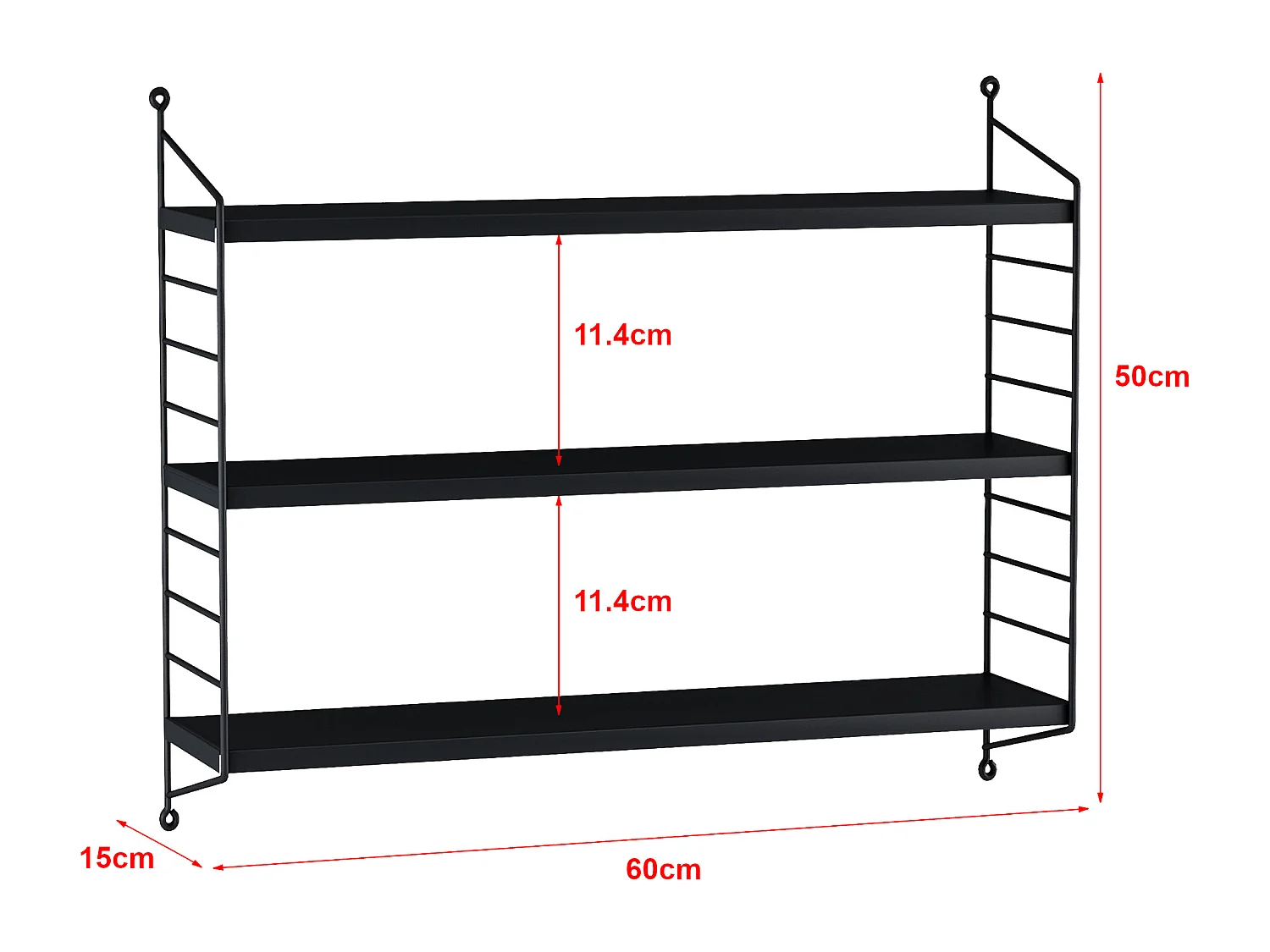 Étagère murale Strängnäs à 3 niveaux 50 x 60 x 15 cm Noir [en.casa]