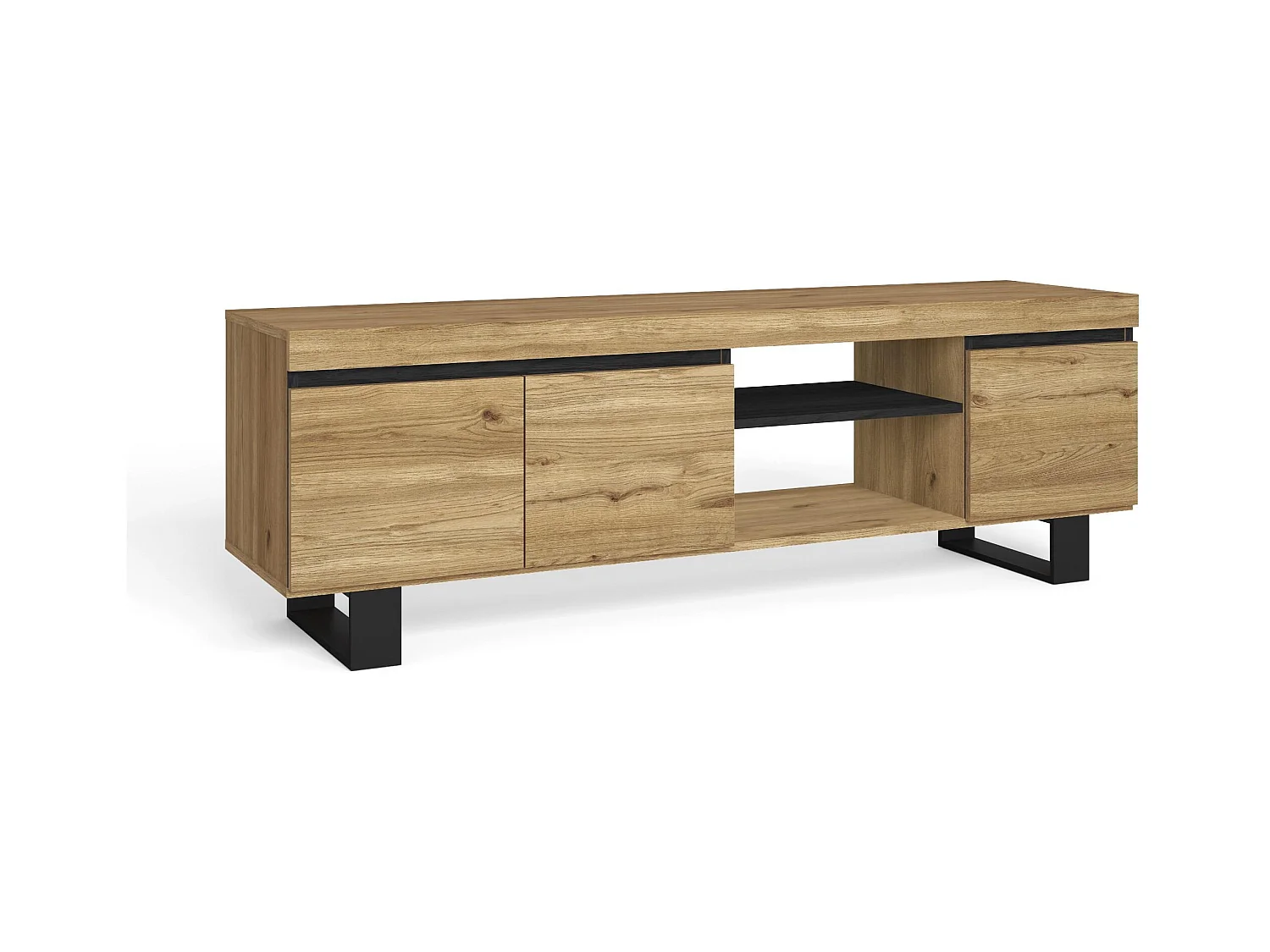 Meuble TV mod.NATURALE ''Chêne/Noir'', 2 portes et 2 logements, 160x40x53cm