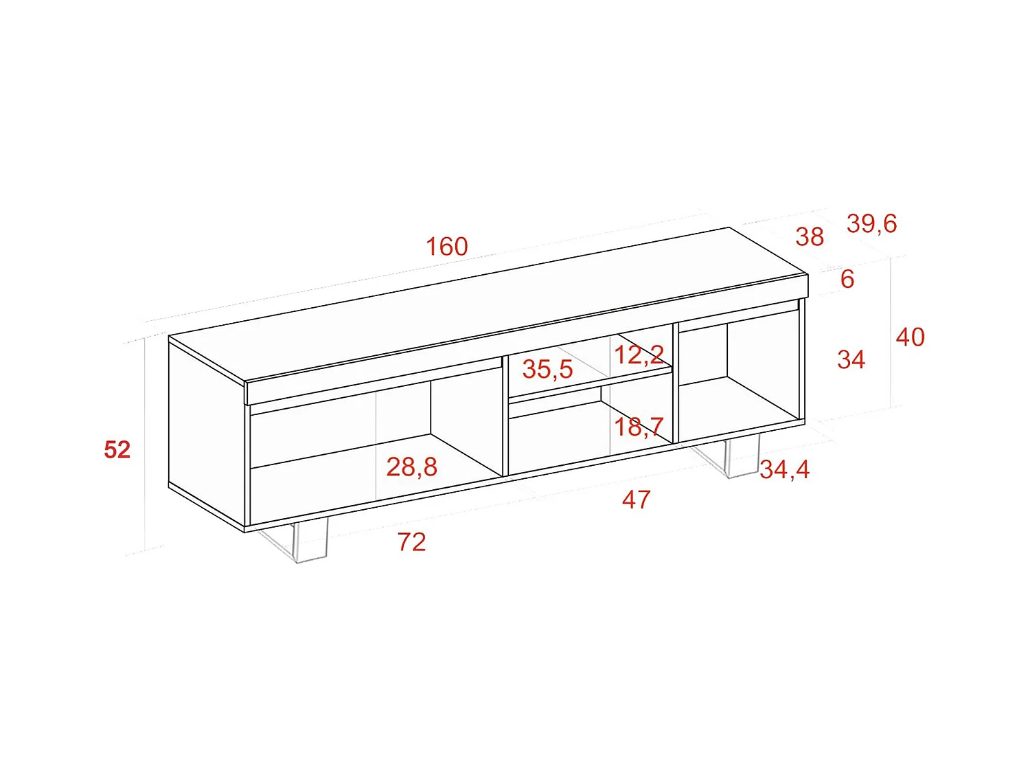 Meuble TV mod.NATURALE ''Chêne/Noir'', 2 portes et 2 logements, 160x40x53cm