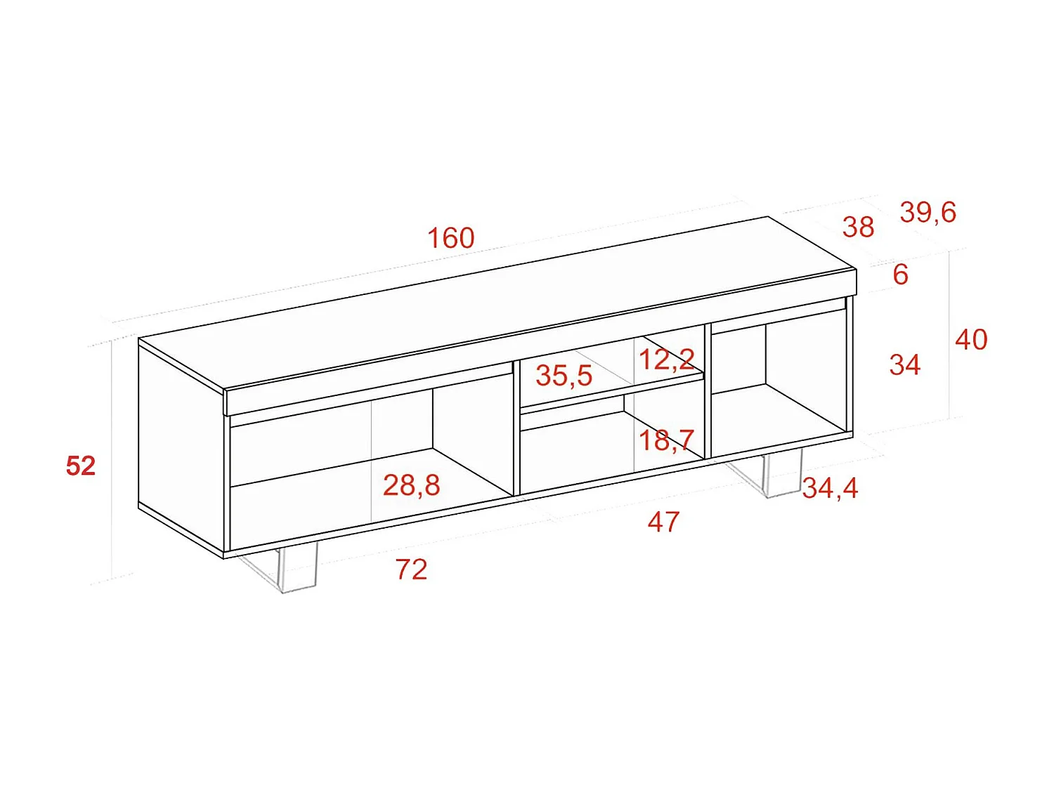 Meuble TV mod.NATURALE ''Chêne/Noir'', 2 portes et 2 logements, 160x40x53cm
