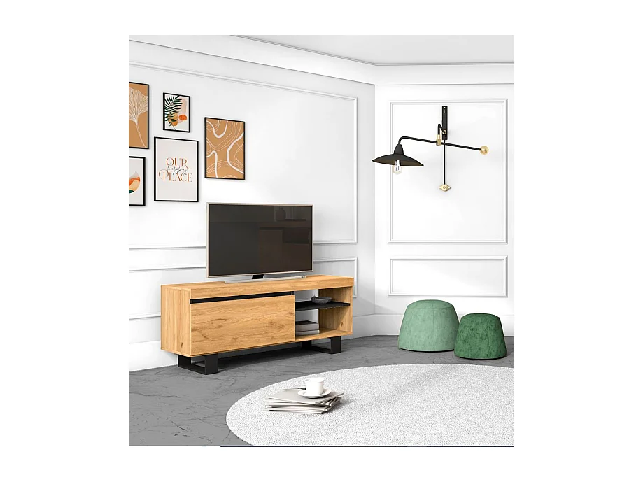 Meuble TV mod.NATURALE ''Chêne/Noir'', 1 porte et 2 logements, 120x40x53cm
