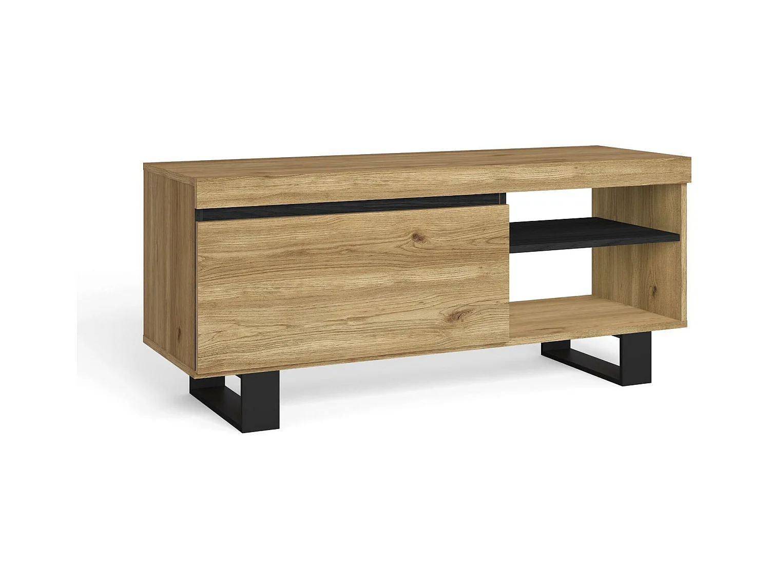 Meuble TV mod.NATURALE ''Chêne/Noir'', 1 porte et 2 logements, 120x40x53cm