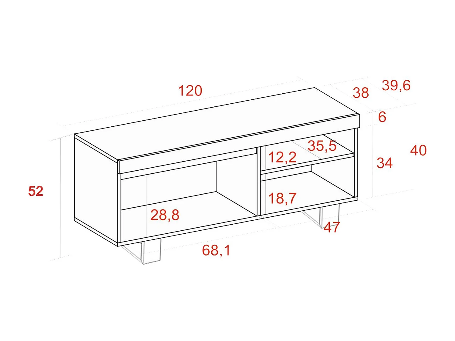 Meuble TV mod.NATURALE ''Chêne/Noir'', 1 porte et 2 logements, 120x40x53cm