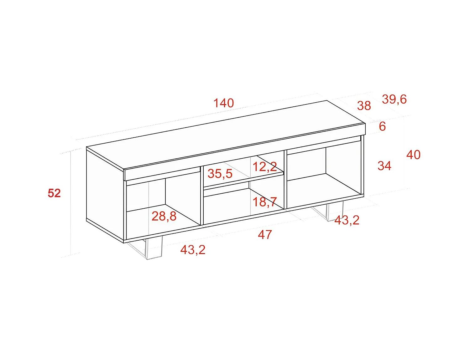 Mobile TV modello Naturale, Rovere e Nero, 2 porte e 2 alloggi, Soggiorno-soggiorno, 140x40x53cm