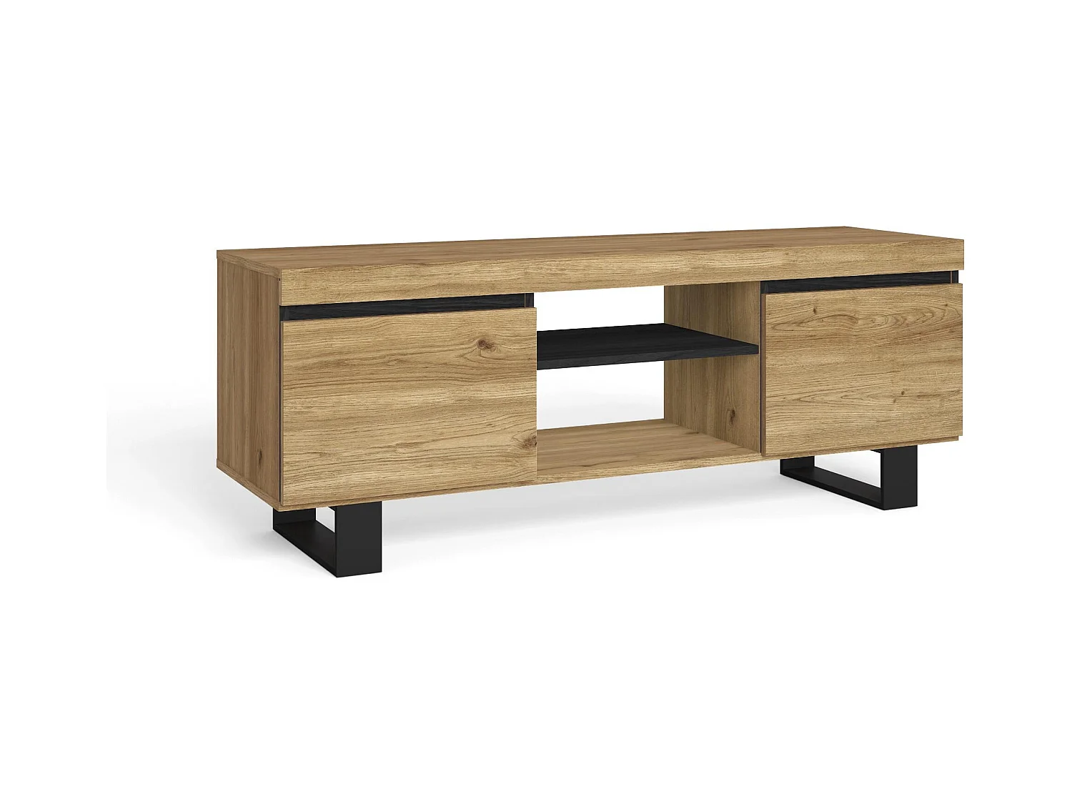 Meuble TV mod.NATURALE ''Chêne/Noir'', 2 portes et 2 logements, 140x40x53cm