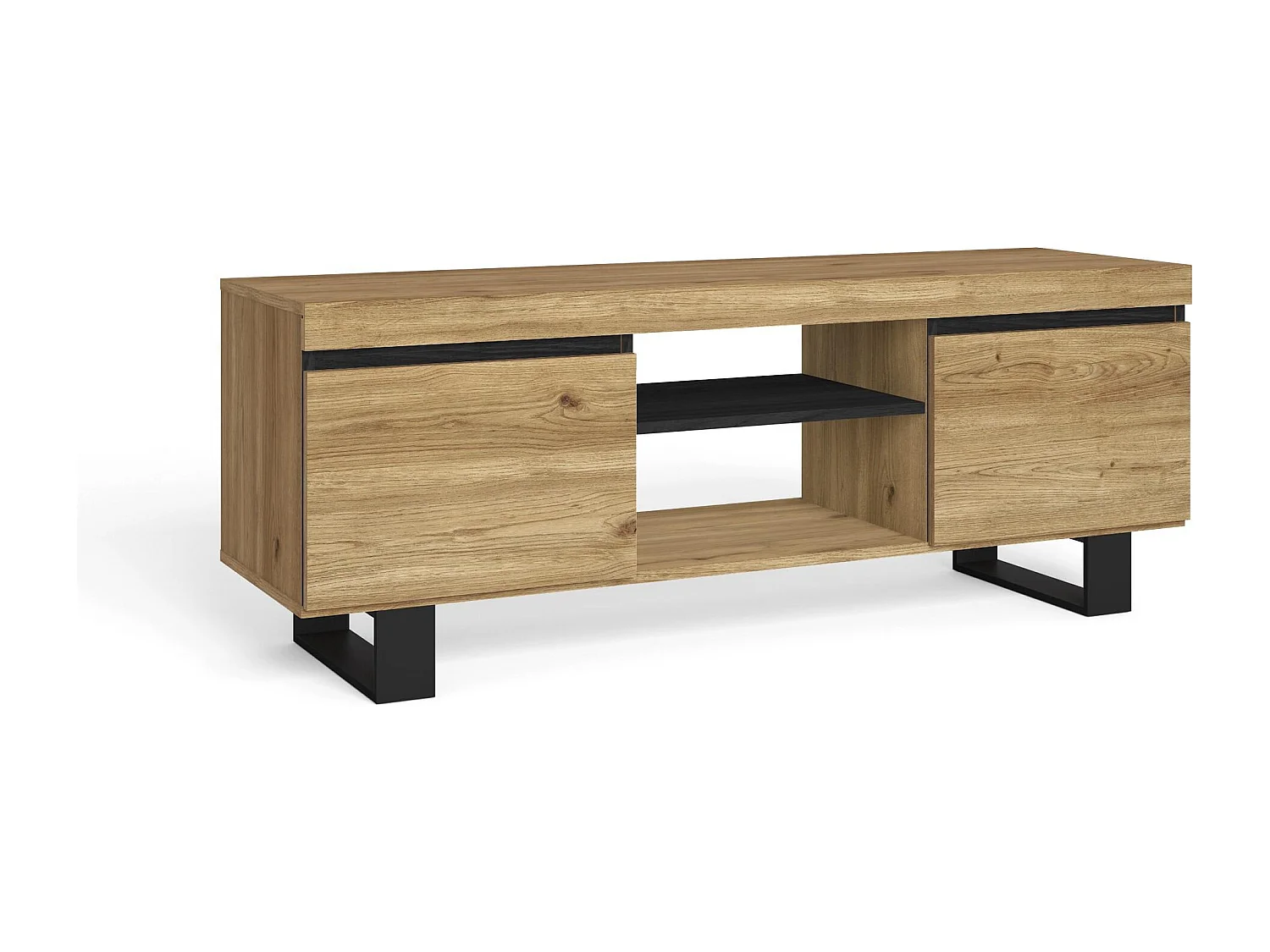 Tv -meubels met benen, NATORE MODEL, 140x40x53 cm, Eetkamer, Eik en zwart, Industriële stijl