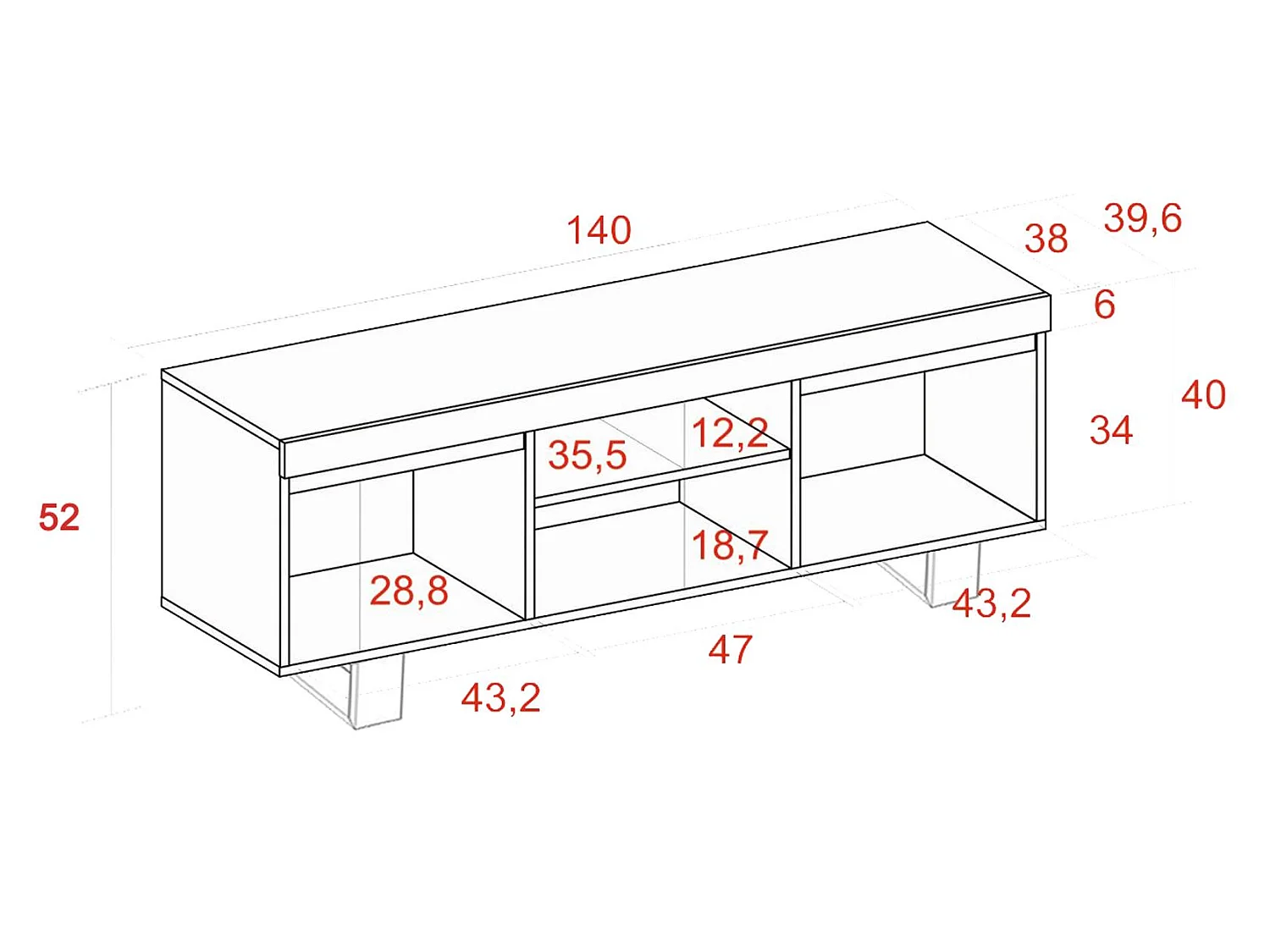 Mueble de TV con patas "Naturale" con patas , Roble/Negro, Nórdico, 140x40x53cm