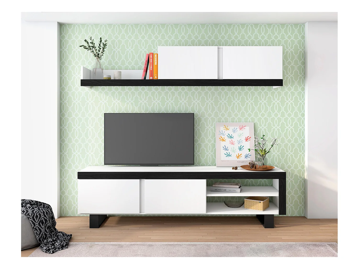 Sala de estar IDEM - Conjunto de móveis - Branco/Preto 200x40x180cm