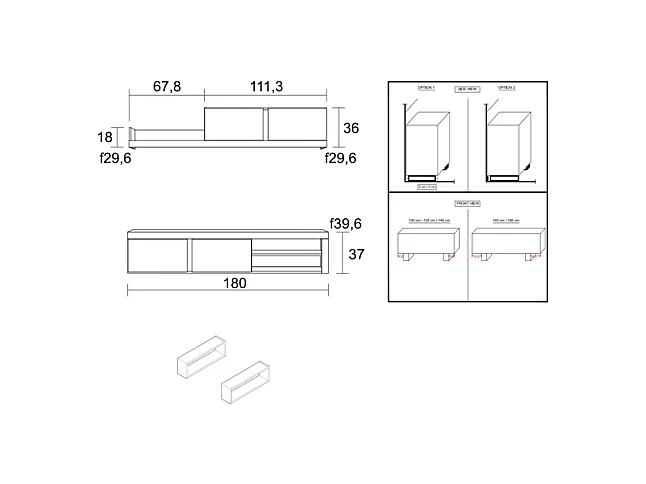 Sala de estar IDEM - Conjunto de móveis - Branco/Preto 200x40x180cm