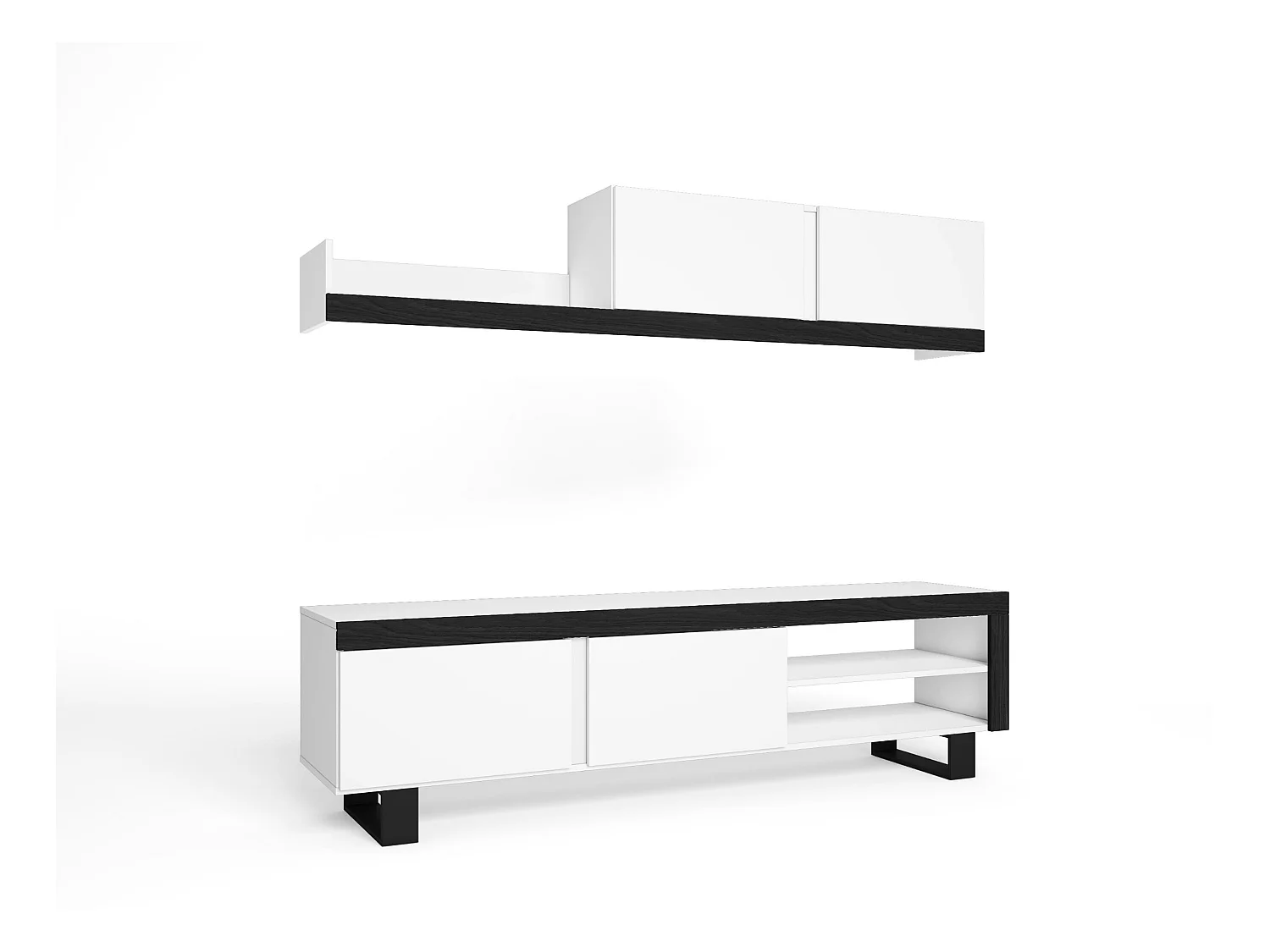 Salon IDEM - Ensemble de Meubles - Blanc/Noir 200x40x180cm