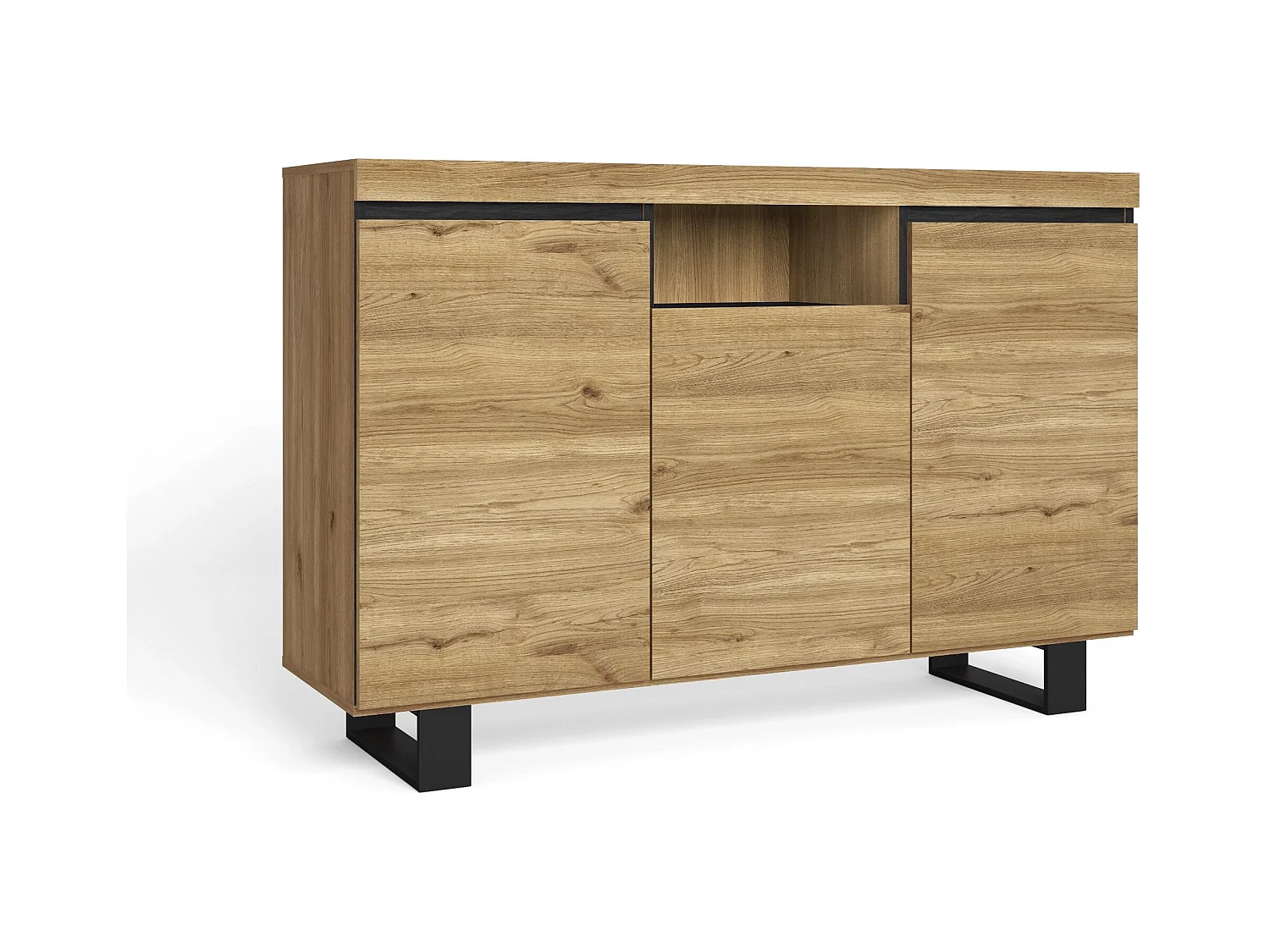 Buffet salon Salle à manger bureau Couleur ''Chêne/Noir'' 3 Portes 1 Compartiment 140x40x92 cm