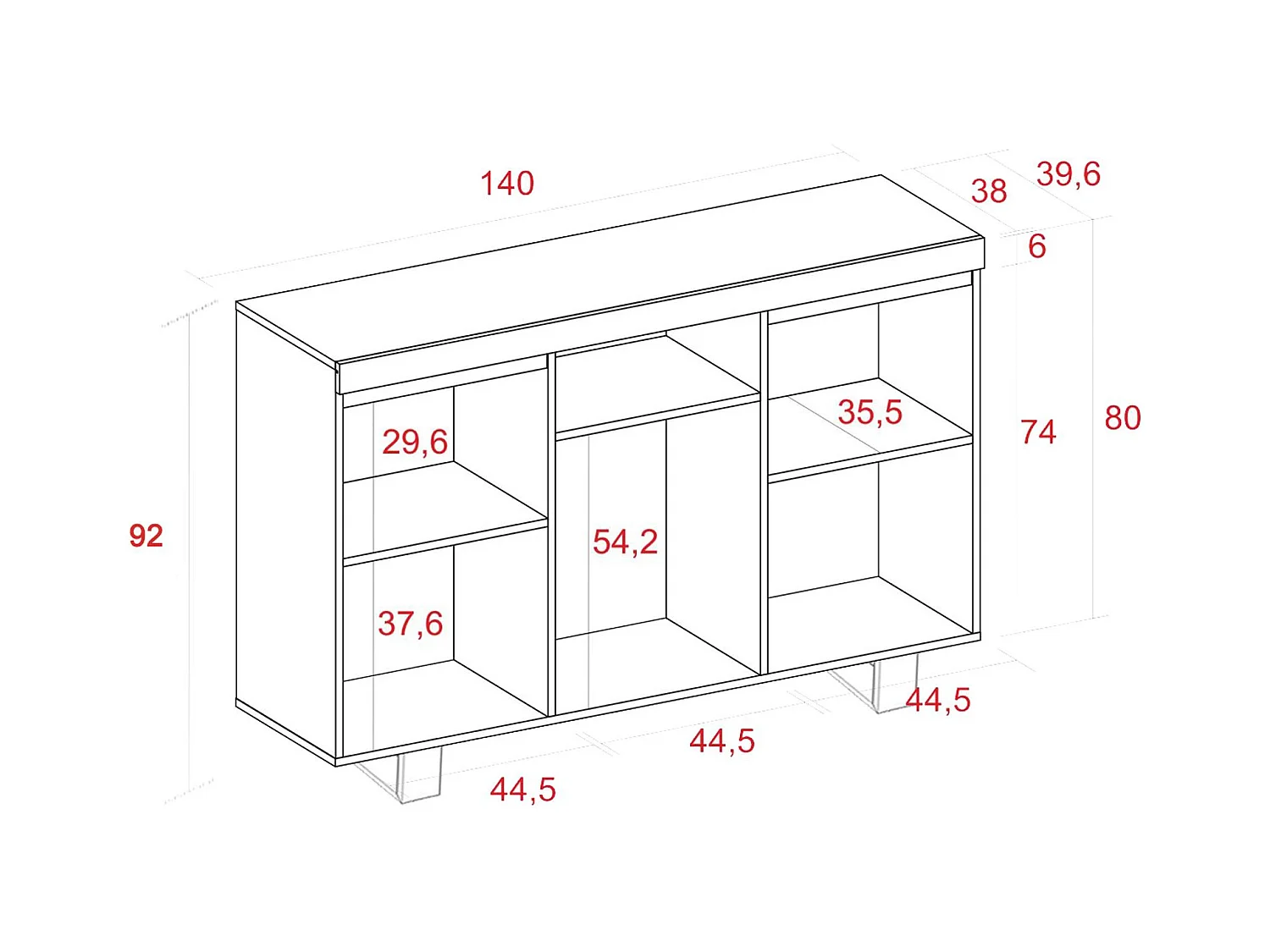 Buffet salon Salle à manger bureau Couleur ''Chêne/Noir'' 3 Portes 1 Compartiment 140x40x92 cm