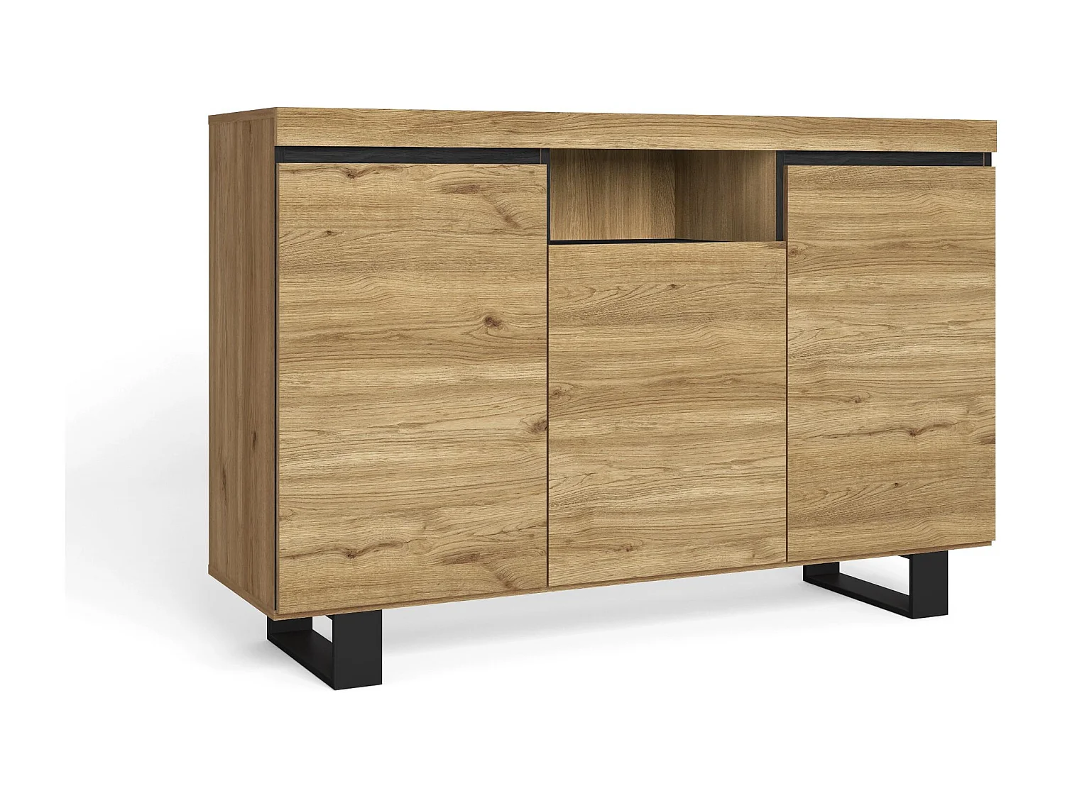 Buffet salon Salle à manger bureau Couleur ''Chêne/Noir'' 3 Portes 1 Compartiment 140x40x92 cm