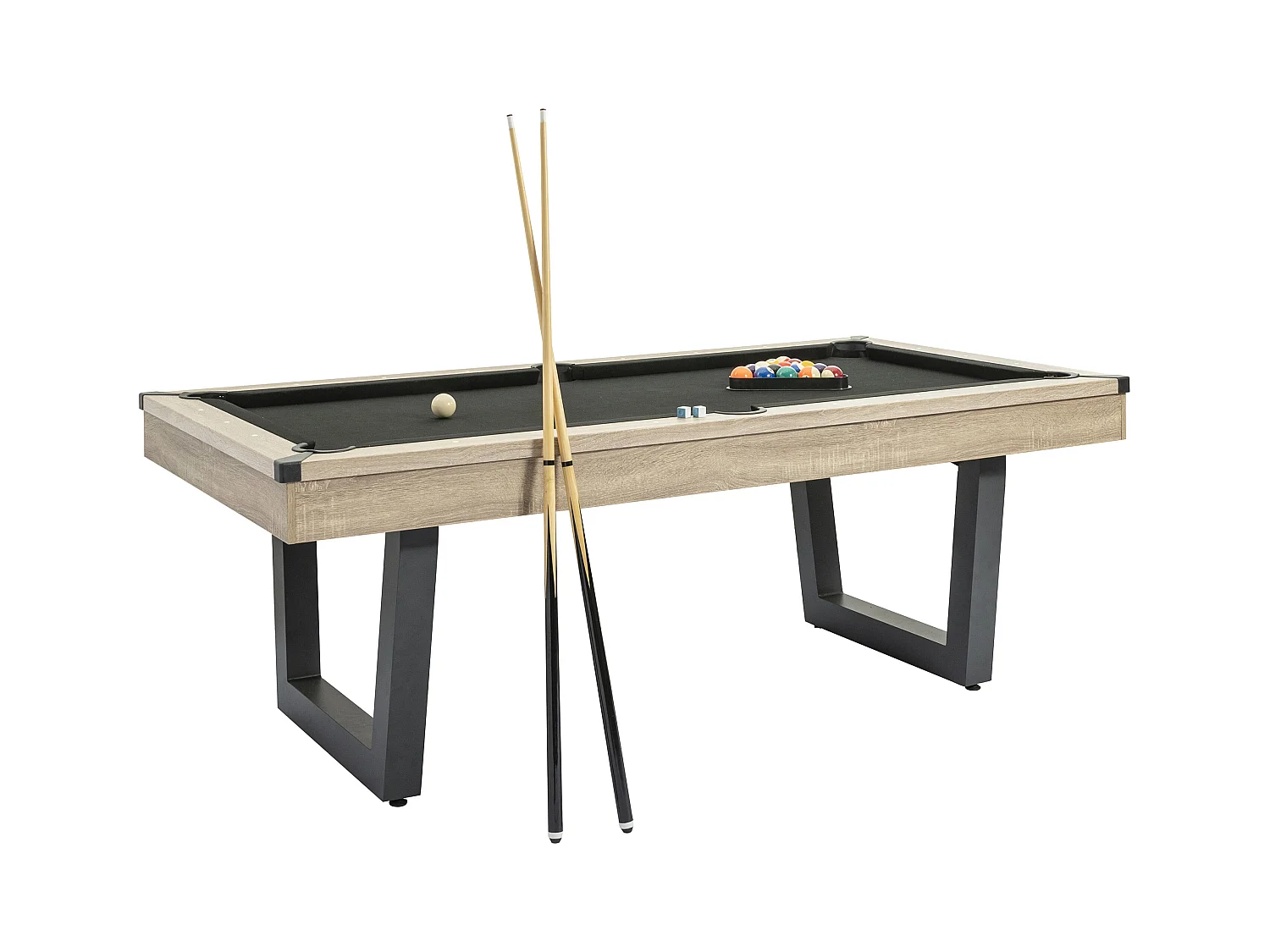 Tavolo trasformabile Biliardo e Ping pong Naturale chiaro e Nero L213,4 x P111,8 x H78,5 cm - MELIAN