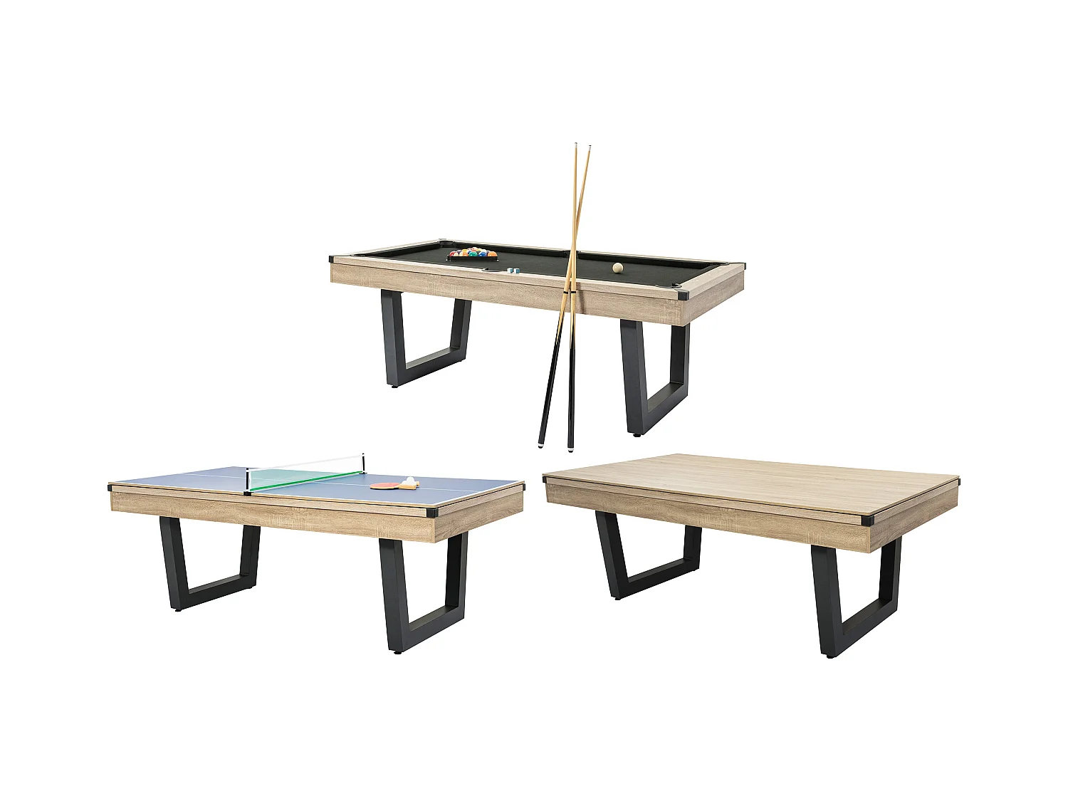 Tavolo trasformabile Biliardo e Ping pong Naturale chiaro e Nero L213,4 x P111,8 x H78,5 cm - MELIAN