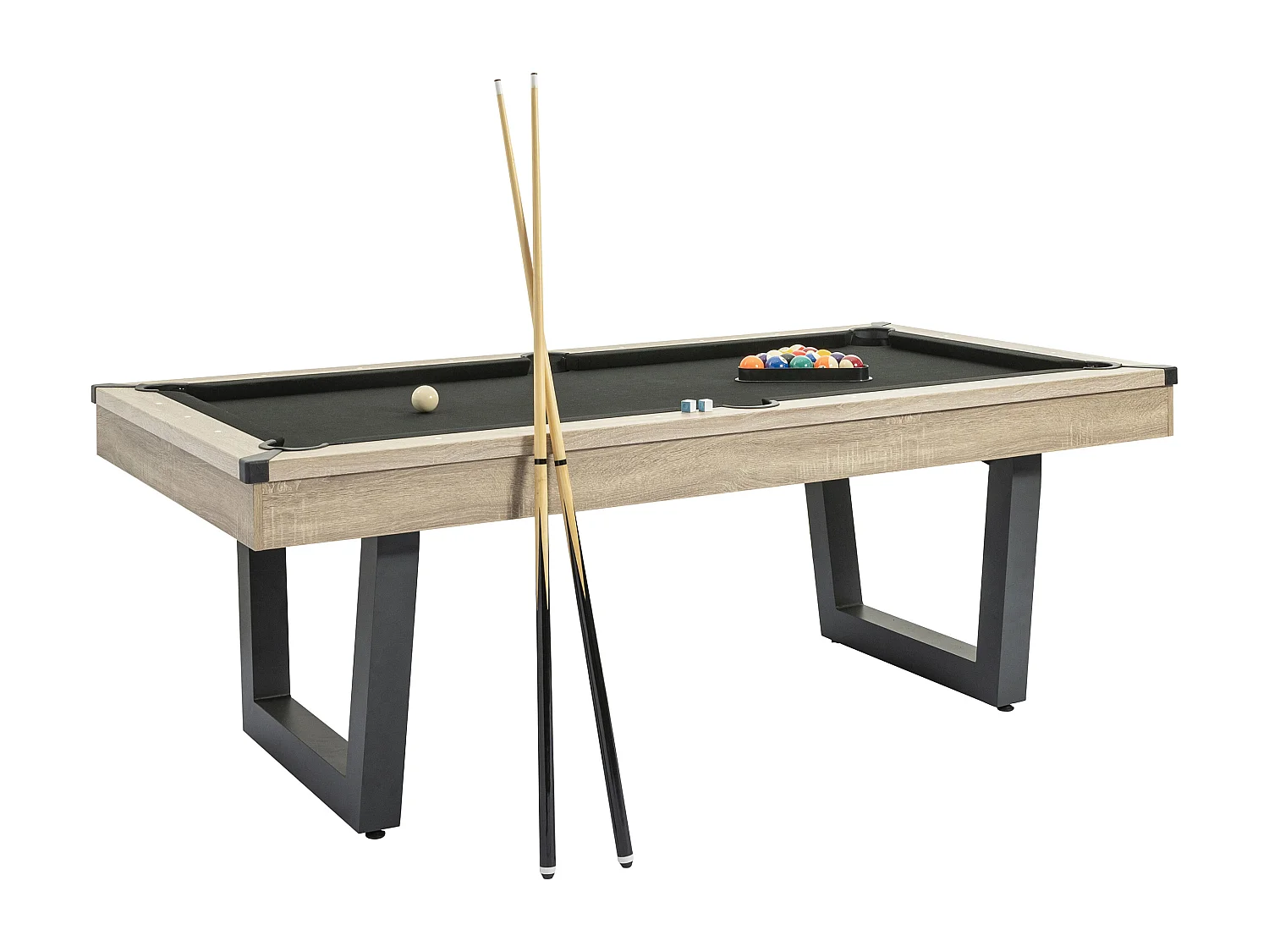 Transformeerbare tafel - Biljart & pingpong - Licht naturelkleurig en zwart - L213,4 x B111,8 x H78,5 cm - MELIAN