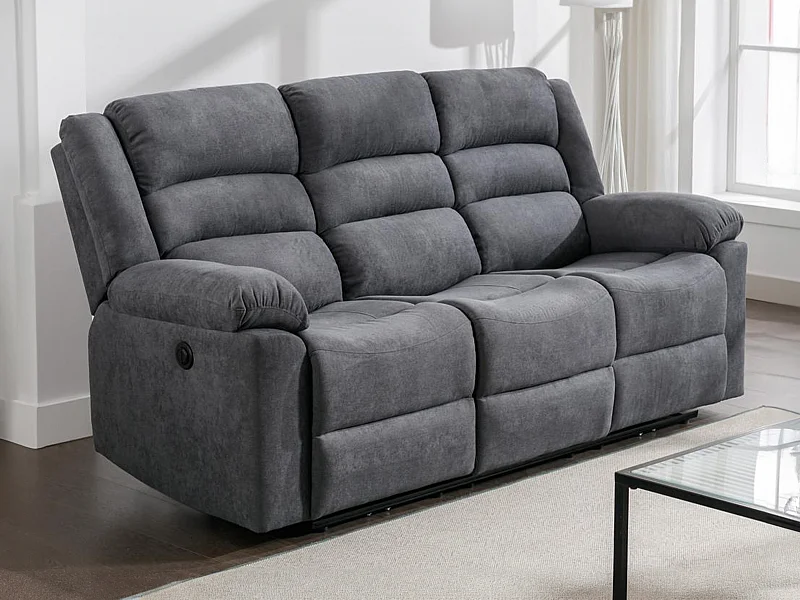 Canapé 3 places relax électrique en tissu gris BUROLO