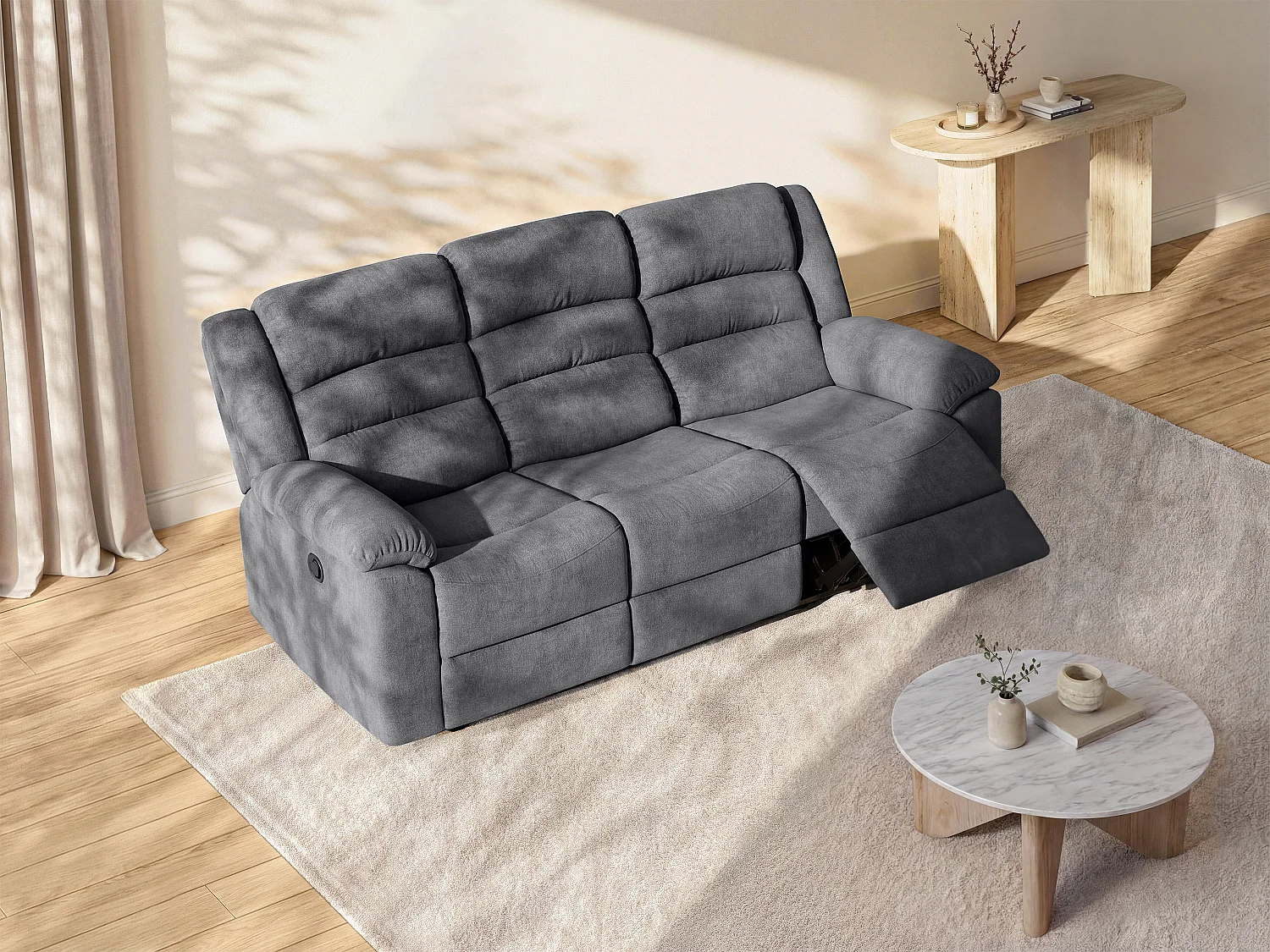 Relaxsofa 3-Sitzer elektrisch - Stoff - Grau - BUROLO