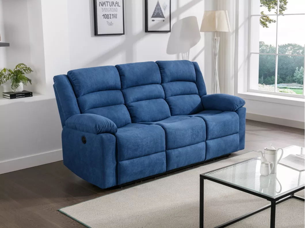 Kauf Unique Relaxsofa 3-Sitzer elektrisch - Stoff - Blau - BUROLO